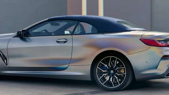 BMW Individual softtop Marine BMW 8 Series Convertible G14 LCI Facelift 2022 BMW Individual Frozen Pure Grey metallic BMW M850i xDrive  BMW Individual softtop Marine Blue BMW 8 Series Convertible G14 LCI Facelift 2022 BMW Individual Frozen Pure Grey metallic BMW M850i xDrive three-quarter rear view