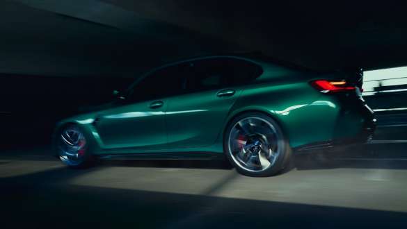 M specific suspension BMW M3 Sedan G80 2020 BMW M3 Sedan G80 2020 Isle of Man Green M specific suspension side view