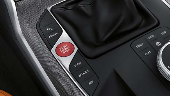 Red Start/Stop button BMW M3 Sedan G80 2020 interior BMW M3 Sedan G80 2020 Red Start/Stop button centre console interior