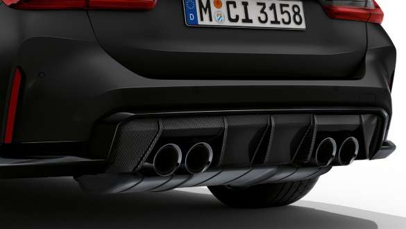 M Performance exhaust system titanium BMW M3 Competition Touring G81 BMW Individual Frozen Black metallic BMW M3 Competition Touring G81 BMW Individual Frozen Black metallic M Performance exhaust system titanium close-up rear view