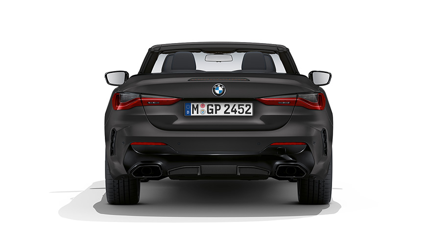 BMW M440i xDrive Cabrio G23 2020 BMW Individual Frozen Deep Grey metallic rear view with open softtop