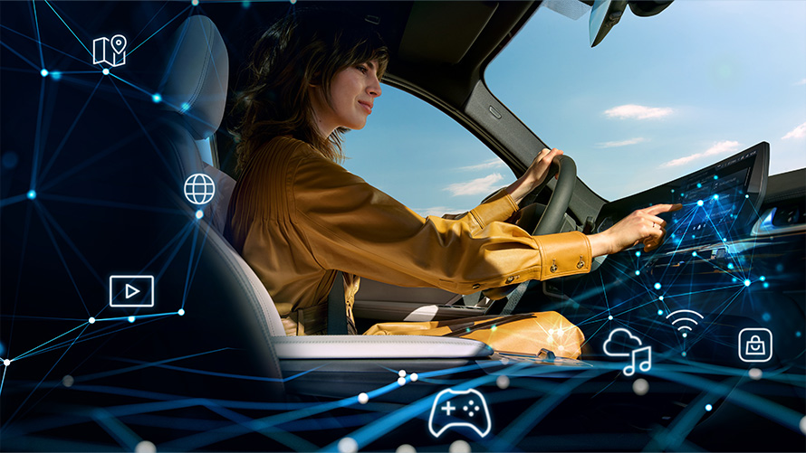 Woman in interior operating display Woman in interior operating display + Icons