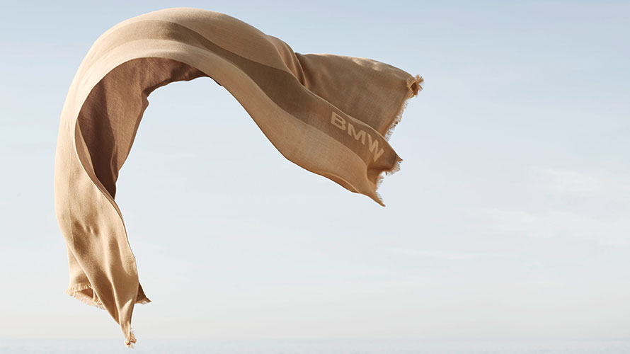 The BMW Summer Scarf is fluttering in the wind.