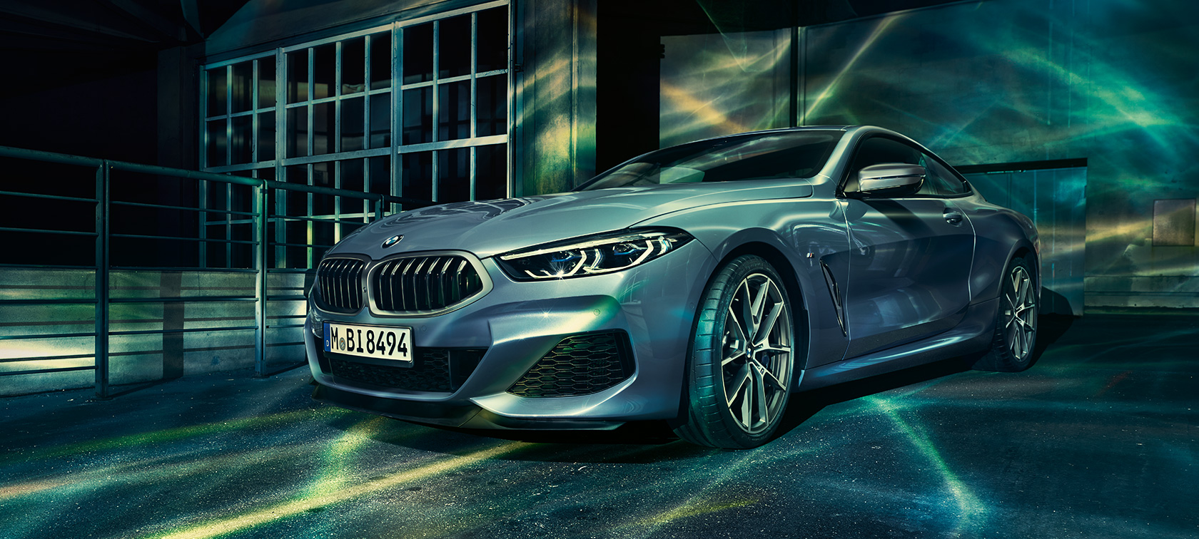 The BMW 8 Series Coupé, three-quarters front BMW 8 Series Coupé: a three-quarter front still shot in an urban setting