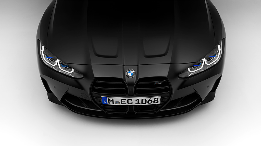 BMW M4 Competition Coupé G82 2021 BMW Individual Frozen Black metallic standing front view in section from above