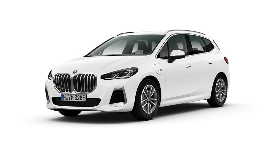 BMW 225xe Active Tourer PHEV car three-quarter front view BMW 225xe Active Tourer PHEV car studio shot three-quarter front view